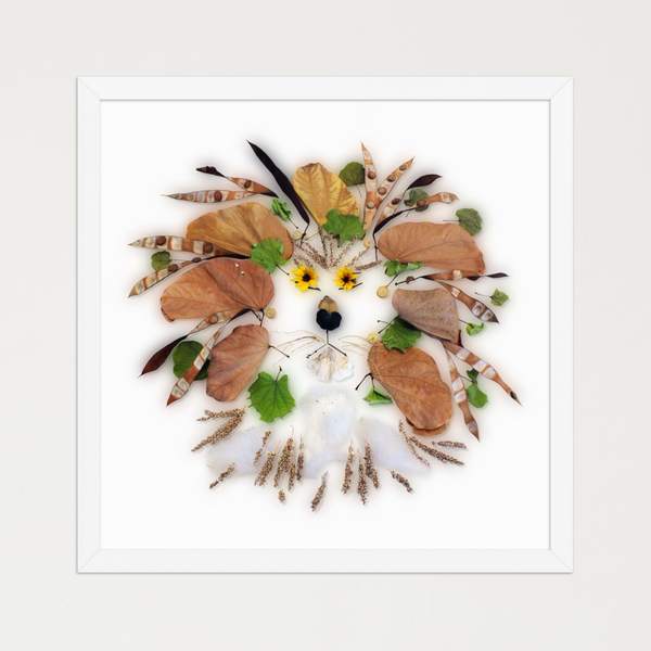 Botanical Lion Spirit - Floral Wildlife Portrait Wall Art Print