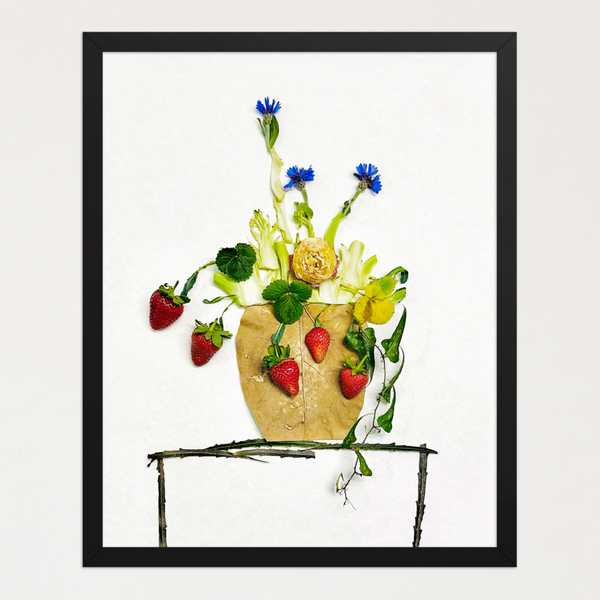 Wild Strawberry Vase - Floral Still Life Botanical Wall Art Print