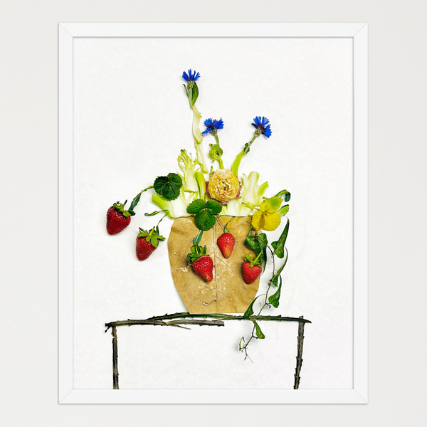 Wild Strawberry Vase - Floral Still Life Botanical Wall Art Print