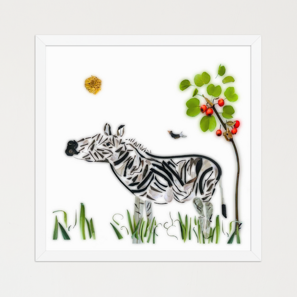 Meadow Zebra - Botanical Animal Wall Art Print