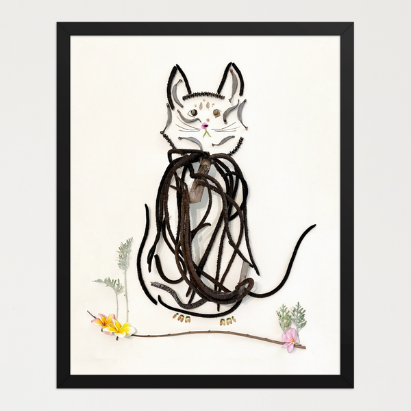 Botanical Cat Portrait - Nature-Inspired Animal Wall Art Print