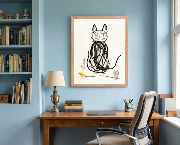 Botanical Cat Portrait - Nature-Inspired Animal Wall Art Print