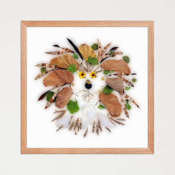 Botanical Lion Spirit - Floral Wildlife Portrait Wall Art Print