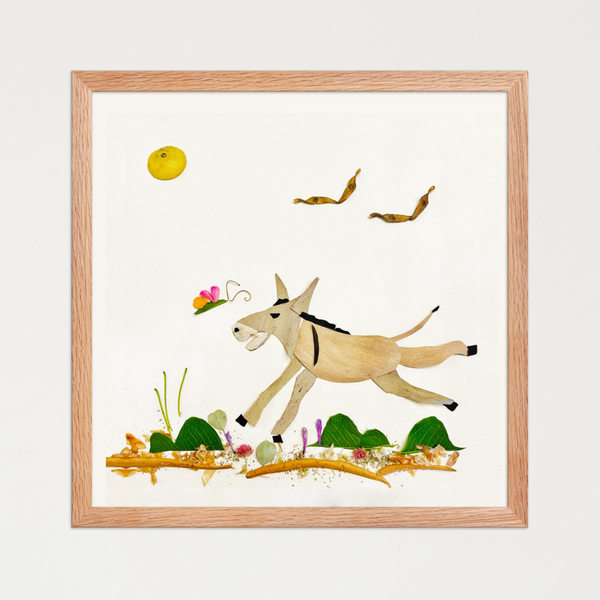 Meadow Donkey - Botanical Wildlife Wall Art Print