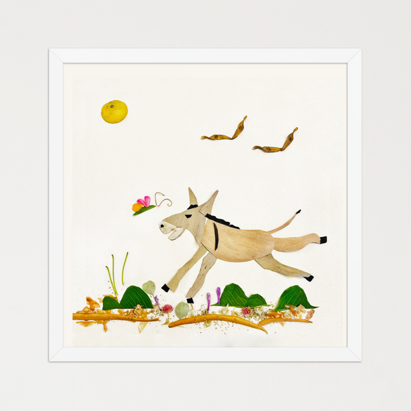 Meadow Donkey - Botanical Wildlife Wall Art Print