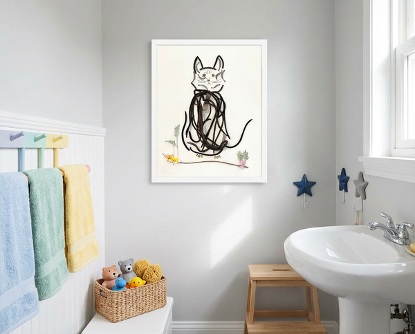 Botanical Cat Portrait - Nature-Inspired Animal Wall Art Print