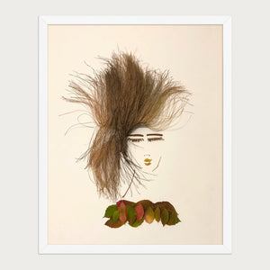Autumn Stillness botanical portrait art print in a white frame on a warm cream background. FloraFusion.