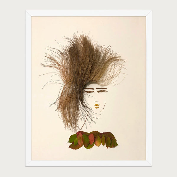 Autumn Stillness botanical portrait art print in a white frame on a warm cream background. FloraFusion.
