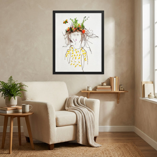 Garden Crown Lady - Feminine Floral Wall Art Print