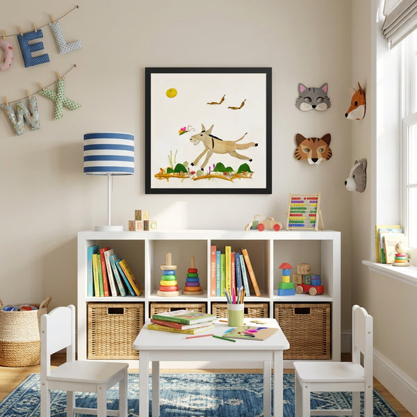 Meadow Donkey - Botanical Wildlife Wall Art Print