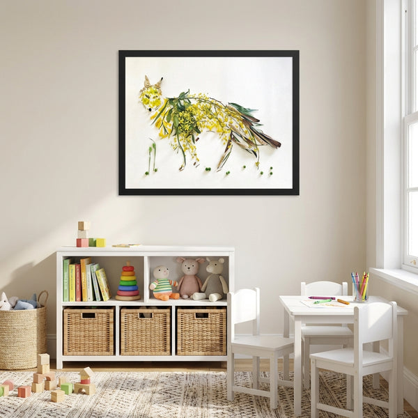 Wild Bloom Fox - Floral Wildlife Portrait Wall Art Print