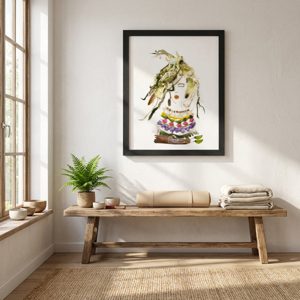 Soft Harvest Lady - Organic Floral Portrait Wall Art Print