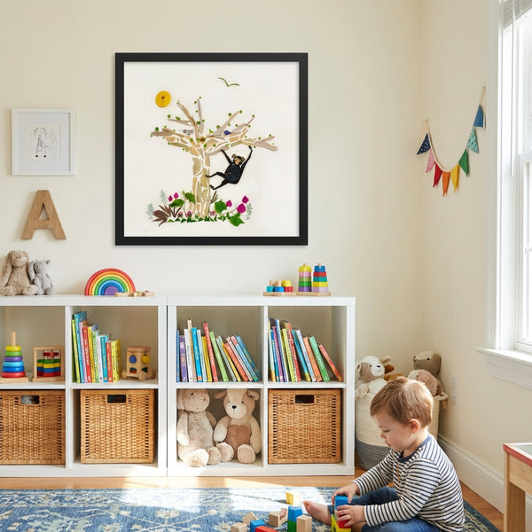 Tree Play Monkey - Botanical Wildlife Wall Art Print
