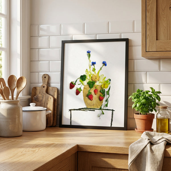 Wild Strawberry Vase - Floral Still Life Botanical Wall Art Print