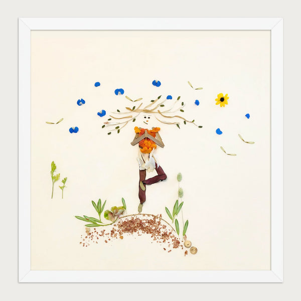 Blooming Tree botanical art print in a white frame on a warm cream background. FloraFusion.
