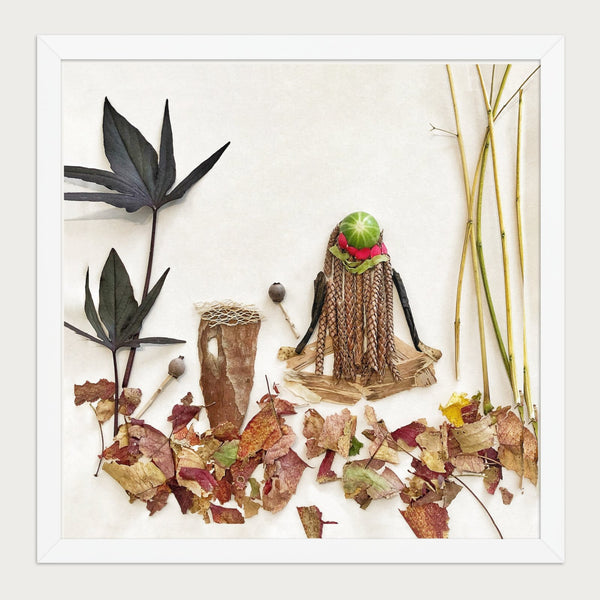 Braided by Nature botanical art print in a white frame on a warm cream background. FloraFusion.