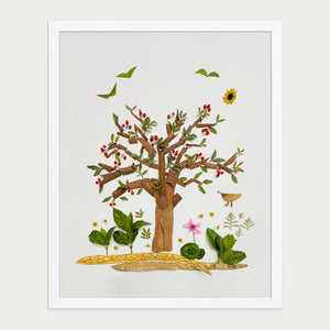 Cinnamon Berry Tree botanical tree wall art print by FloraFusion in a white frame, front view