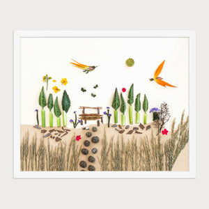 Cypress Afternoon nature-inspired park scene wall art print by FloraFusion in a white frame, front view