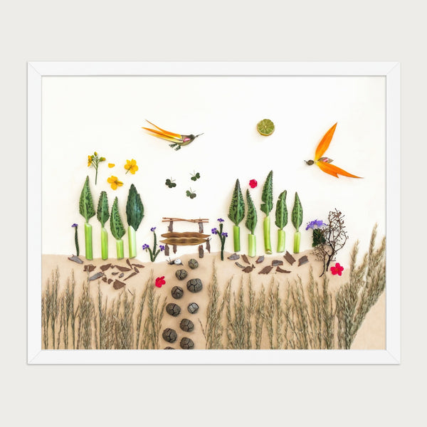 Cypress Afternoon nature-inspired park scene wall art print by FloraFusion in a white frame, front view