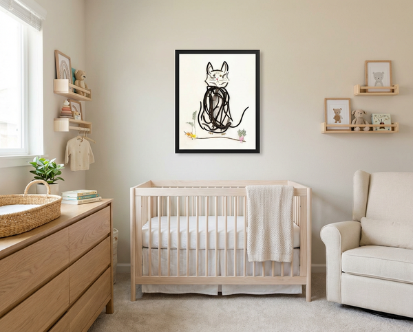 Botanical Cat Portrait - Nature-Inspired Animal Wall Art Print