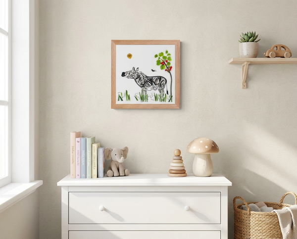 Meadow Zebra - Botanical Animal Wall Art Print