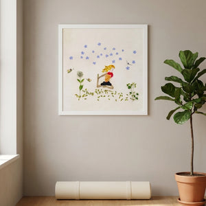 Forward in Bloom in a white frame hung in a serene yoga studio