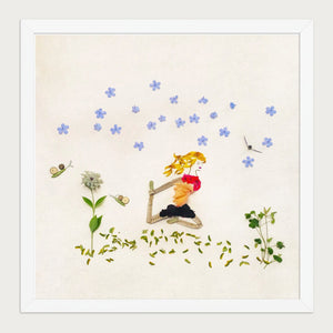 Forward in Bloom botanical yoga wall art in a white frame on a warm cream background