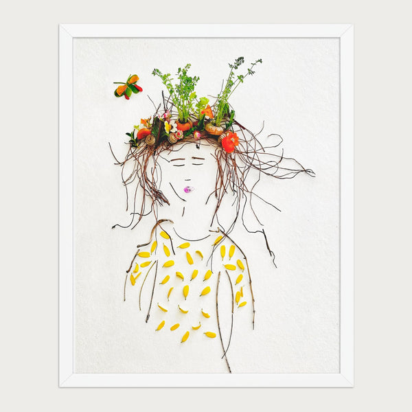Garden Crown Lady feminine floral portrait framed - front view