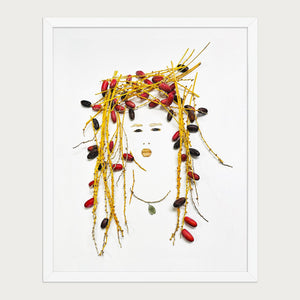 Golden Dates Portrait botanical feminine wall art in a white frame on a warm cream background