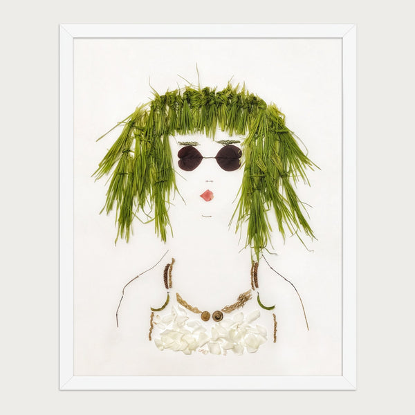 Green Meadow Lady botanical portrait framed - front view