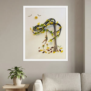 Hanging in Nature in a white frame above a linen sofa in a calm living room