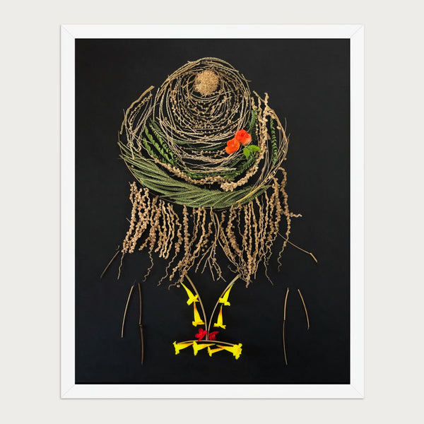 Midnight Garden Lady botanical wall art in a white frame, front view