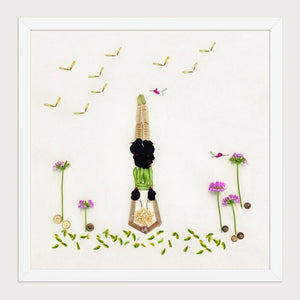 Petals in Balance botanical wall art in a white frame, front view