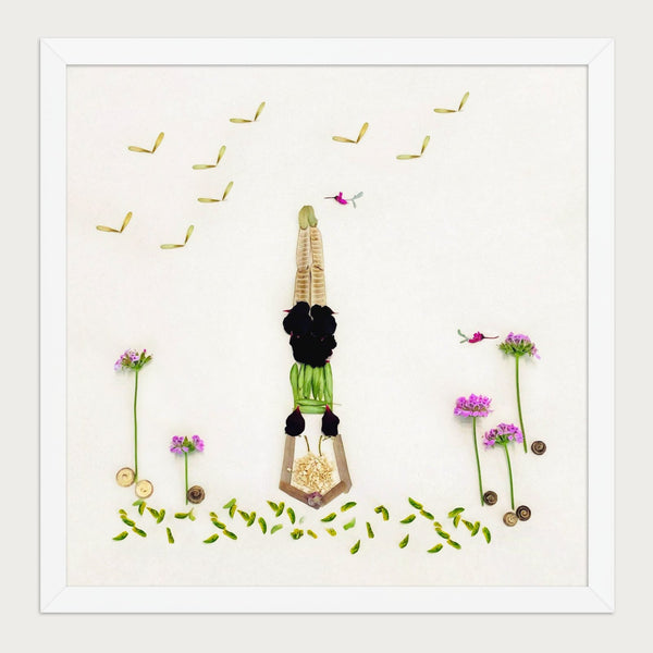 Petals in Balance botanical wall art in a white frame, front view