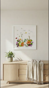 Meadow Garden botanical wall art print in a room (video)