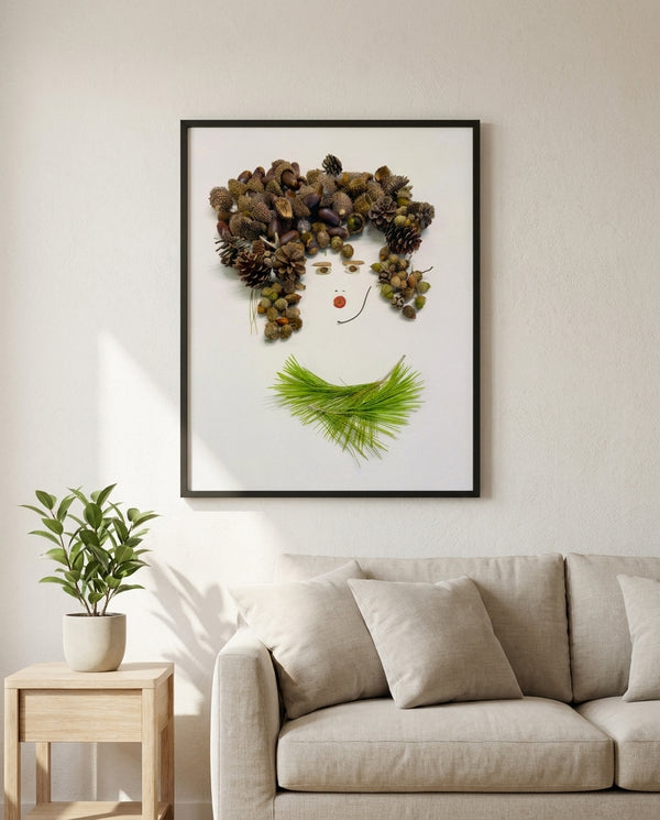 Quiet Forest Woman art in a black frame hung in a living room