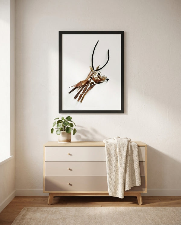 Quiet Gazelle in a black frame in a kids room