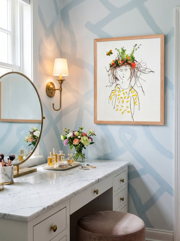 Garden Crown Lady - Feminine Floral Wall Art Print