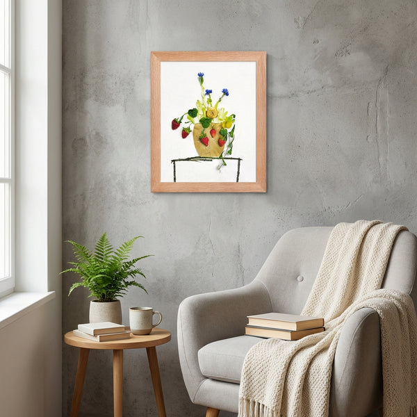 Wild Strawberry Vase - Floral Still Life Botanical Wall Art Print