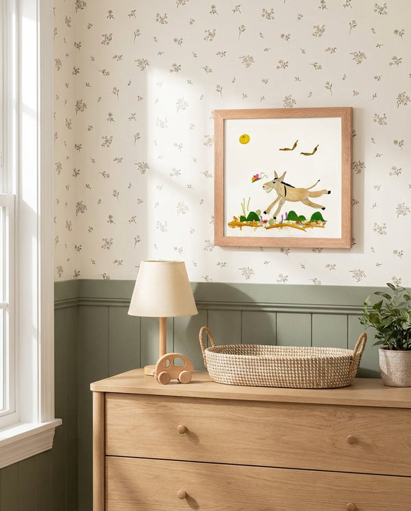 Meadow Donkey - Botanical Wildlife Wall Art Print