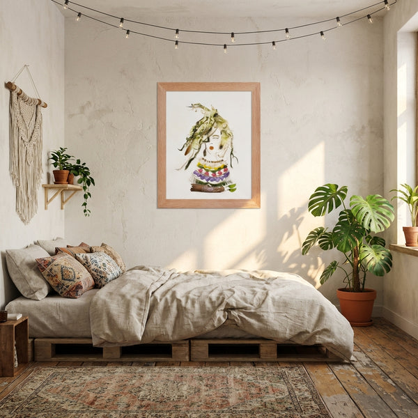 Soft Harvest Lady - Organic Floral Portrait Wall Art Print