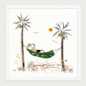 Resting in the Tropics botanical wall art in a white frame, front view