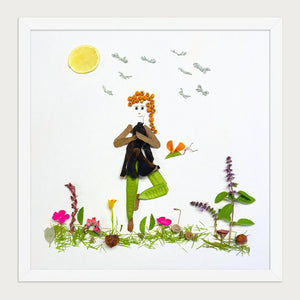 Rooted Tree Pose botanical yoga wall art in a white frame, front view