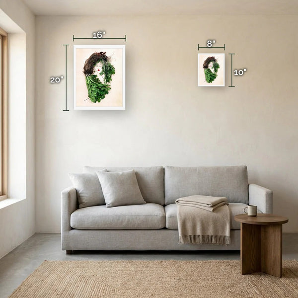 The Celery Woman size guide - print dimensions
