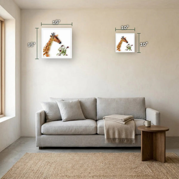Gentle Giraffe size guide - print dimensions