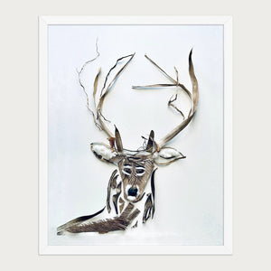 Still Forest Deer nature-inspired animal wall art in a white frame, front view