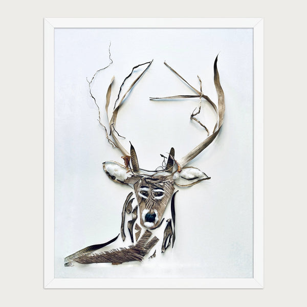 Still Forest Deer nature-inspired animal wall art in a white frame, front view