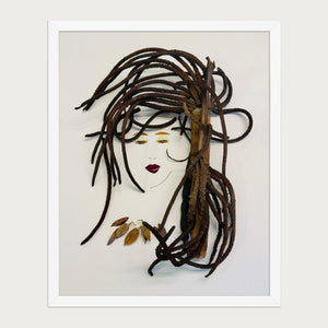 Tendril Serenity natural seed pod portrait wall art print by FloraFusion in a white frame, front view