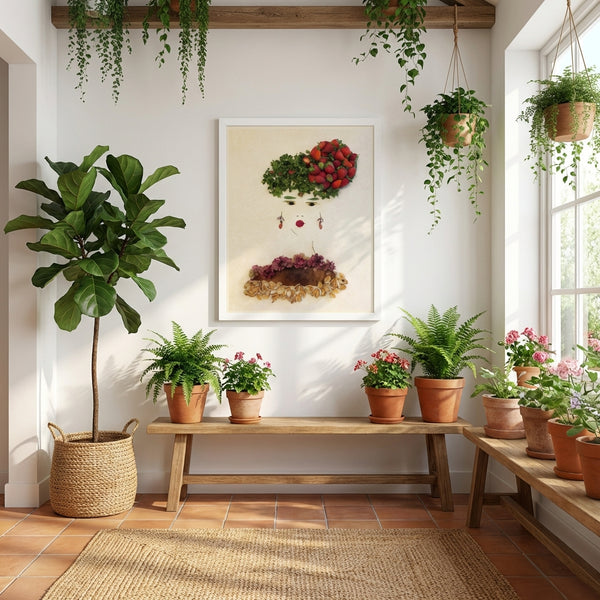 Strawberry Lady - Botanical Feminine Portrait Wall Art Print