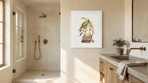 Soft Harvest Lady - Organic Floral Portrait Wall Art Print